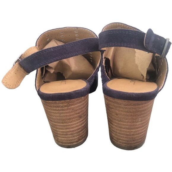 Lucky Brand Women Sz 6.5 Laser Cut Slingback Open Toe Block Heels Sandals - Picture 6 of 9